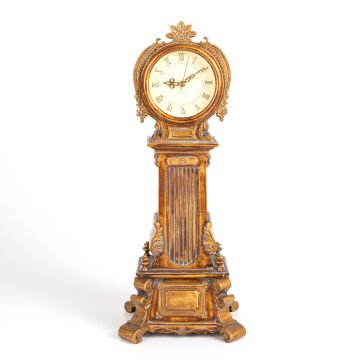 Altın Varaklı İşlemeli Barok Saat Altın Renk 17 x 42 x 15 Cm.