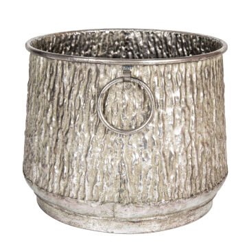 Kabartma Desenli Metal Çiçeklik Kazan Saksı Gümüş Eskitme 32x24,5 Cm.