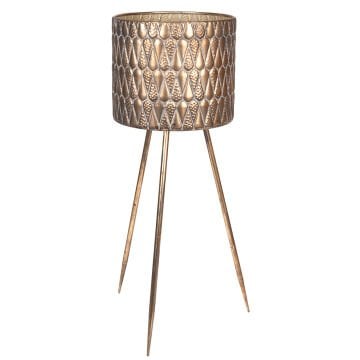 Kabartma Damla Desenli Ayaklı Metal Çiçeklik Saksı Altın Eskitme 33X88 Cm.