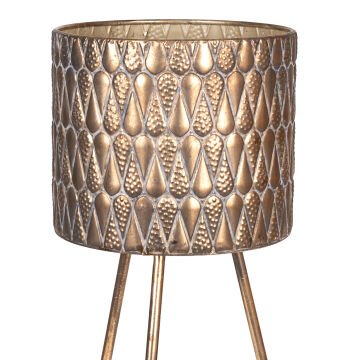 Kabartma Damla Desenli Ayaklı Metal Çiçeklik Saksı Altın Eskitme 33X88 Cm.