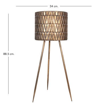 Kabartma Damla Desenli Ayaklı Metal Çiçeklik Saksı Altın Eskitme 33X88 Cm.