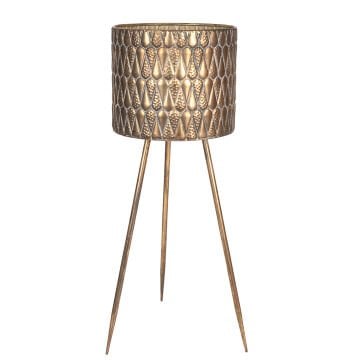 Kabartma Damla Desenli Metal Çiçeklik Saksı Altın Eskitme 28X77,5 Cm.