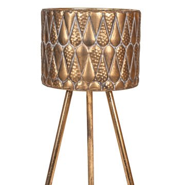 Kabartma Damla Desenli Metal Çiçeklik Saksı Altın Eskitme 28X77,5 Cm.
