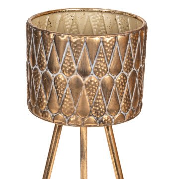 Kabartma Damla Desenli Metal Çiçeklik Saksı Altın Eskitme 23X67,5 Cm.