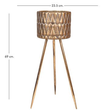 Kabartma Damla Desenli Metal Çiçeklik Saksı Altın Eskitme 23X67,5 Cm.