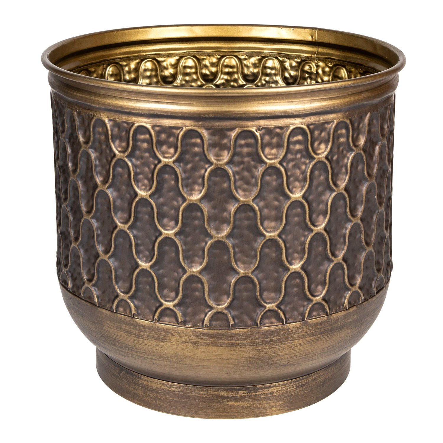 Kabartma Desenli Metal Çiçeklik Saksı Kahverengi 39X35 Cm.