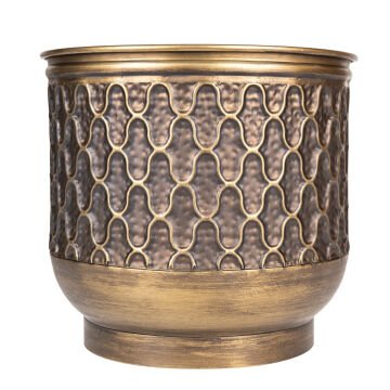 Kabartma Desenli Metal Çiçeklik Saksı Kahverengi 39X35 Cm.