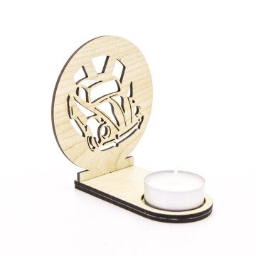 Veramaya Ahşap Lazer Kesim Tealight Vosvos Araba Gölge Mumluk 9x10x5 Cm