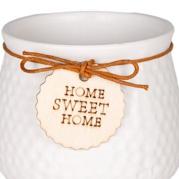Seramik Saksı Home Sweet Home Aksesuarlı Beyaz 10,5x8 Cm.