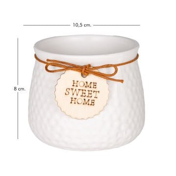 Seramik Saksı Home Sweet Home Aksesuarlı Beyaz 10,5x8 Cm.