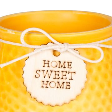 Seramik Saksı Home Sweet Home Aksesuarlı Sarı 10,5x8 Cm.