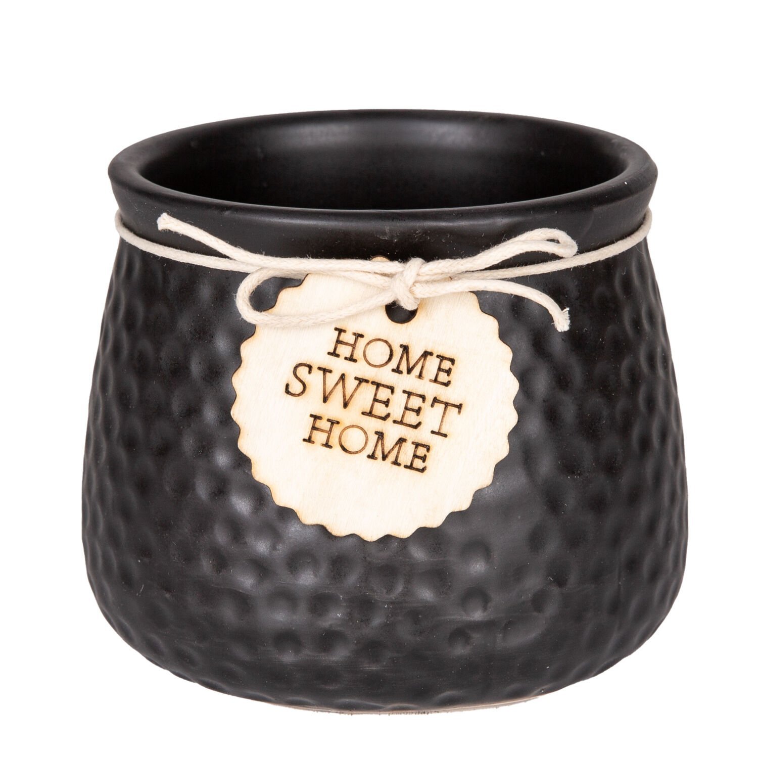 Seramik Saksı Home Sweet Home Aksesuarlı Siyah 10,5x8 Cm.