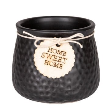 Seramik Saksı Home Sweet Home Aksesuarlı Siyah 10,5x8 Cm.