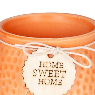 Seramik Saksı Home Sweet Home Aksesuarlı Turuncu 10,5x8 Cm.