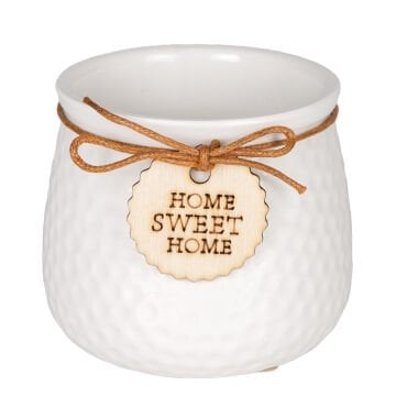 Seramik Saksı Home Sweet Home Aksesuarlı Beyaz 8,5x7 Cm.