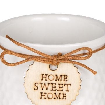 Seramik Saksı Home Sweet Home Aksesuarlı Beyaz 8,5x7 Cm.