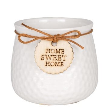 Seramik Saksı Home Sweet Home Aksesuarlı Beyaz 8,5x7 Cm.