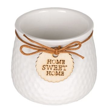 Seramik Saksı Home Sweet Home Aksesuarlı Beyaz 8,5x7 Cm.