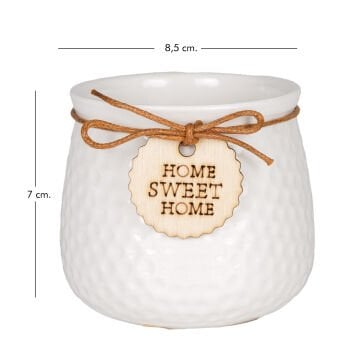 Seramik Saksı Home Sweet Home Aksesuarlı Beyaz 8,5x7 Cm.