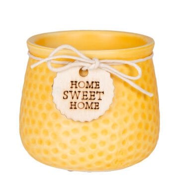 Seramik Saksı Home Sweet Home Aksesuarlı Sarı 8,5x7 Cm.