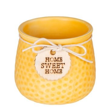 Seramik Saksı Home Sweet Home Aksesuarlı Sarı 8,5x7 Cm.