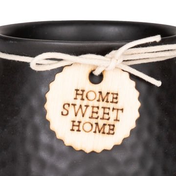 Seramik Saksı Home Sweet Home Aksesuarlı Siyah 8,5x7 Cm.