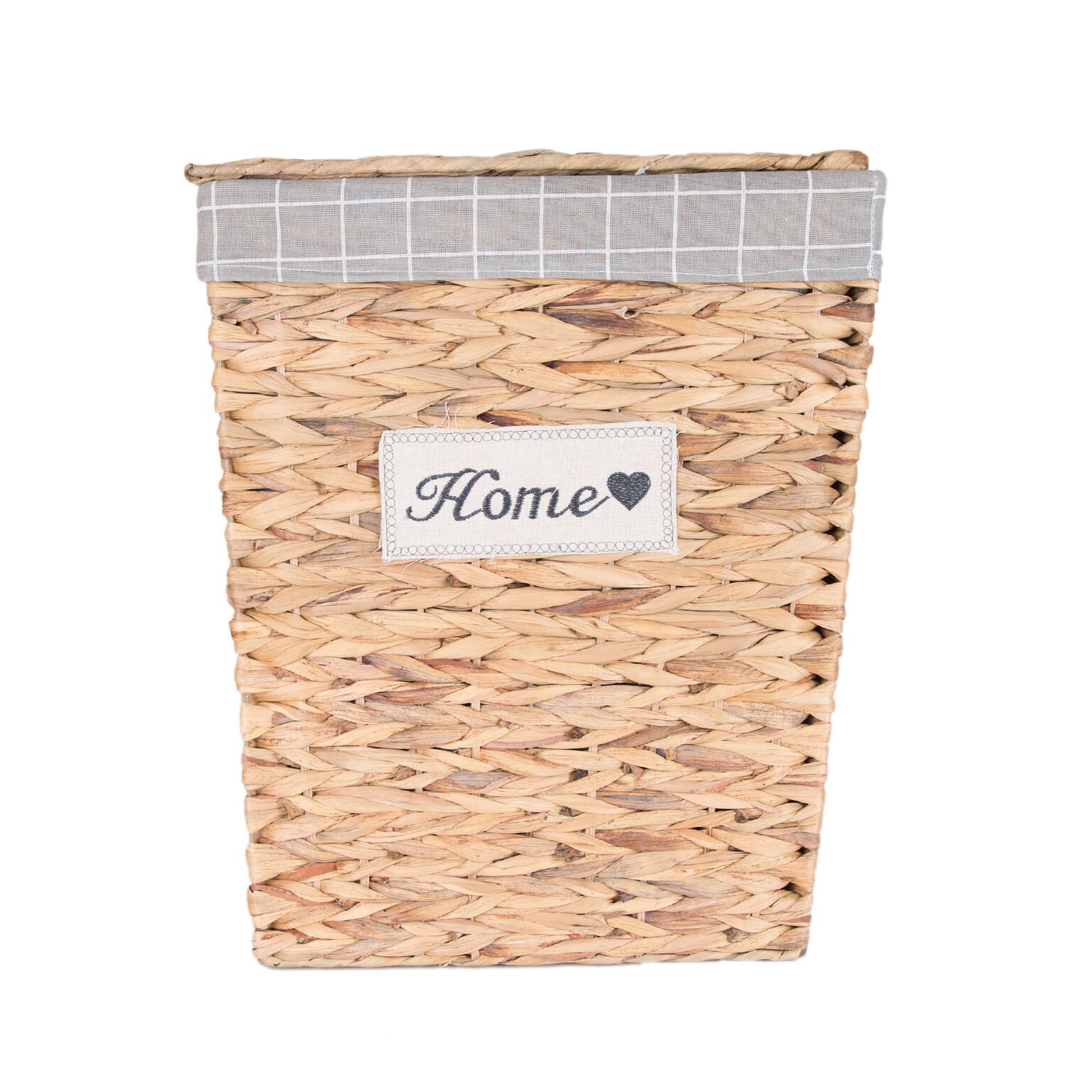 Dikdörtgen Home Kapaklı Hasır Çamaşır Sepeti (Gri Kare Kumaş İçli) Natural 45 X 53 X 35 Cm