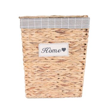 Dikdörtgen Home Kapaklı Hasır Çamaşır Sepeti (Gri Kare Kumaş İçli) Natural 45 X 53 X 35 Cm