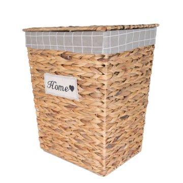 Dikdörtgen Home Kapaklı Hasır Çamaşır Sepeti (Gri Kare Kumaş İçli) Natural 45 X 53 X 35 Cm