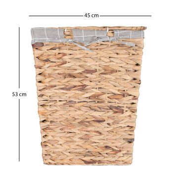Dikdörtgen Home Kapaklı Hasır Çamaşır Sepeti (Gri Kare Kumaş İçli) Natural 45 X 53 X 35 Cm