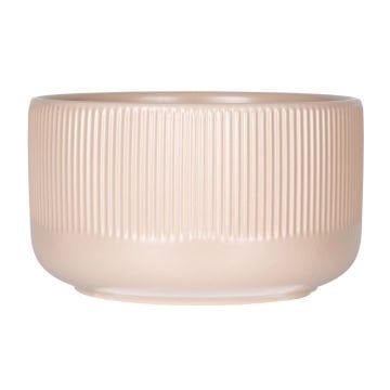 Seramik Saksı Dikey Kabartma Çizgili Krem 17x10 Cm.