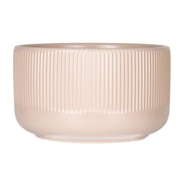 Seramik Saksı Dikey Kabartma Çizgili Krem 21x12 Cm.