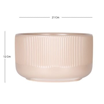 Seramik Saksı Dikey Kabartma Çizgili Krem 21x12 Cm.