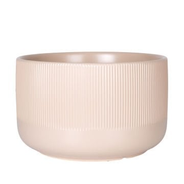 Seramik Saksı Dikey Kabartma Çizgili Krem 25x15,5 Cm.