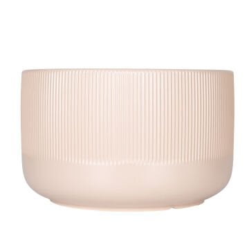 Seramik Saksı Dikey Kabartma Çizgili Krem 25x15,5 Cm.