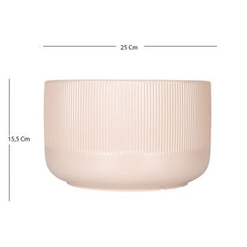Seramik Saksı Dikey Kabartma Çizgili Krem 25x15,5 Cm.
