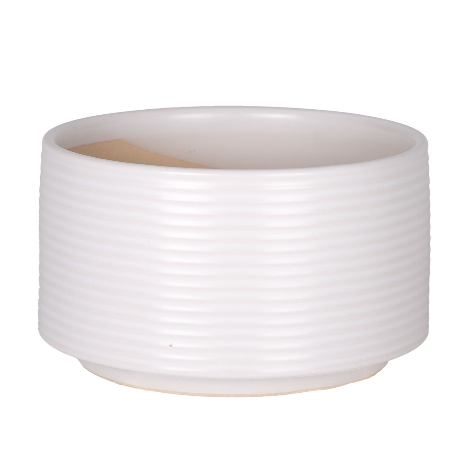 Seramik Saksı Yatay Kabartma Çizgili Beyaz 16x9,5 Cm.