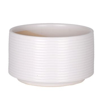 Seramik Saksı Yatay Kabartma Çizgili Beyaz 16x9,5 Cm.