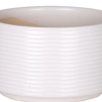 Seramik Saksı Yatay Kabartma Çizgili Beyaz 16x9,5 Cm.