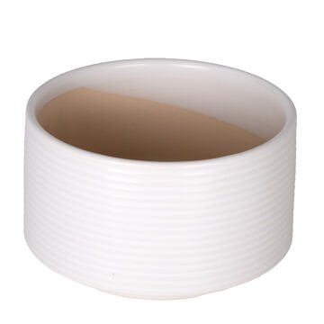 Seramik Saksı Yatay Kabartma Çizgili Beyaz 16x9,5 Cm.