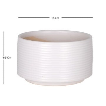 Seramik Saksı Yatay Kabartma Çizgili Beyaz 16x9,5 Cm.