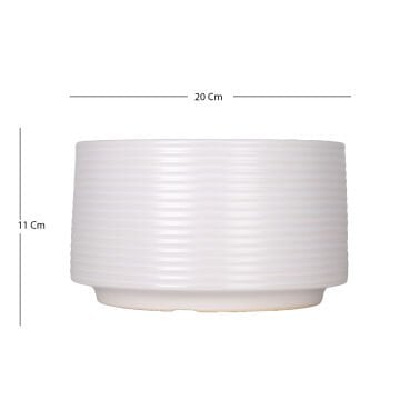 Seramik Saksı Yatay Kabartma Çizgili Beyaz 20x11 Cm.
