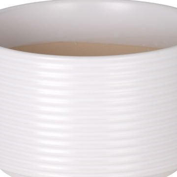 Seramik Saksı Yatay Kabartma Çizgili Beyaz 25x14,5 Cm.
