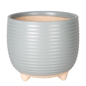 Seramik Saksı Ayaklı Yatay Kabartma Çizgili Pudra Mavi 13x11,5 Cm.