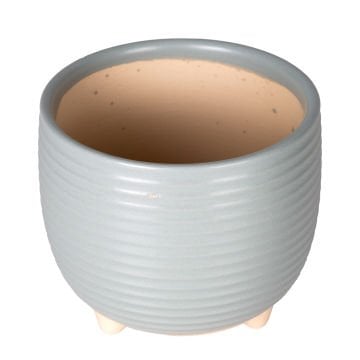 Seramik Saksı Ayaklı Yatay Kabartma Çizgili Pudra Mavi 13x11,5 Cm.