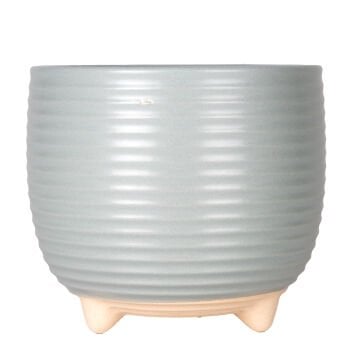 Seramik Saksı Ayaklı Yatay Kabartma Çizgili Pudra Mavi 13x11,5 Cm.
