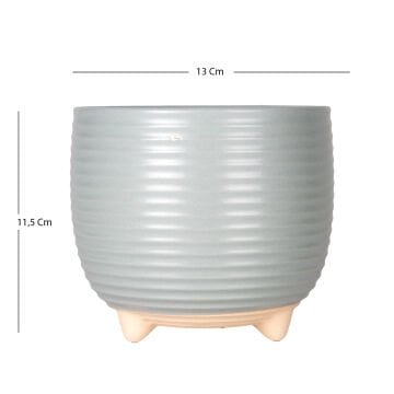 Seramik Saksı Ayaklı Yatay Kabartma Çizgili Pudra Mavi 13x11,5 Cm.