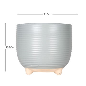 Seramik Saksı Ayaklı Yatay Kabartma Çizgili Pudra Mavi 21x18,5 Cm.
