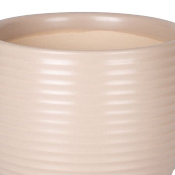 Seramik Saksı Ayaklı Yatay Kabartma Çizgili Krem 13x11,5 Cm.