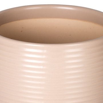 Seramik Saksı Ayaklı Yatay Kabartma Çizgili Krem 17x15 Cm.